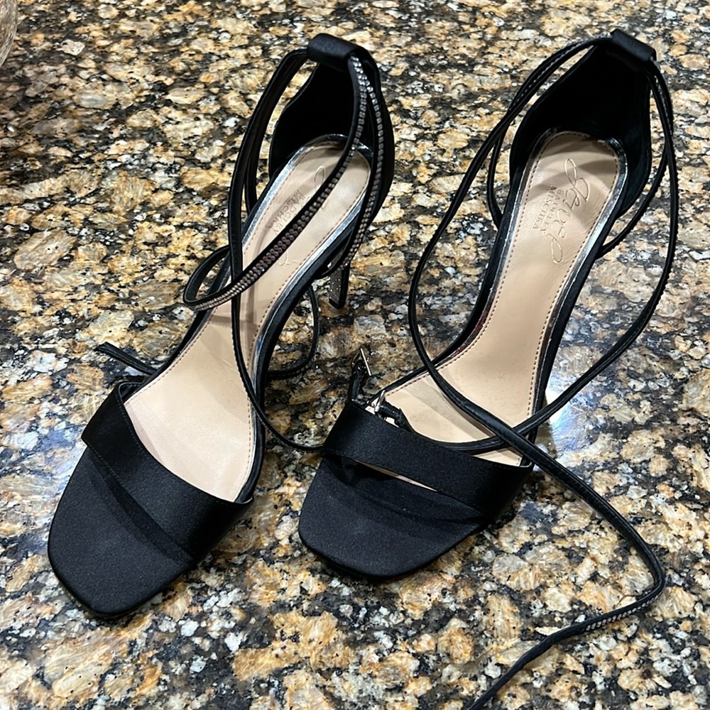 Badgley Mischka double ankle wrap embellished satin sandals - Picture 1 of 6